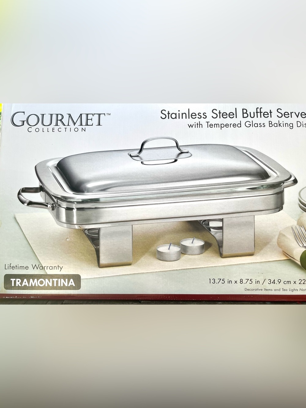Tramontina Gourmet Stainless Steel Buffet Server with Glass Baking Dish - Silver